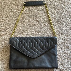 J. Crew Black and Gold Quilted Clutch